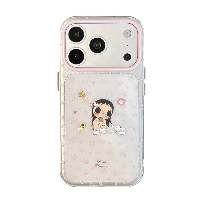 网红ins韩风碎花漫画少女适用iPhone17包相机键手机壳18PM新款苹果17promax透明防摔16PRO软壳15好看的保护套