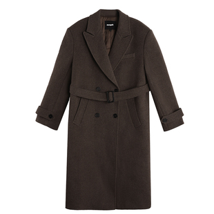 ousph【现货5折】黑色双排扣中长款羊毛毛呢外套女开叉加厚大衣