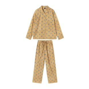 AR植物印花原创家居服套装四季可外穿睡衣休闲宽松纯棉上衣长裤女