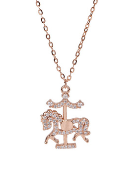 S925纯银旋转木马项链轻奢满钻马年本命年高级感气质锁骨链