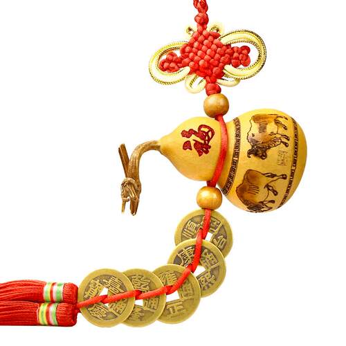 天然葫芦挂件文玩客厅雕花烙画手捻小床头葫芦手把五帝钱铜钱摆件
