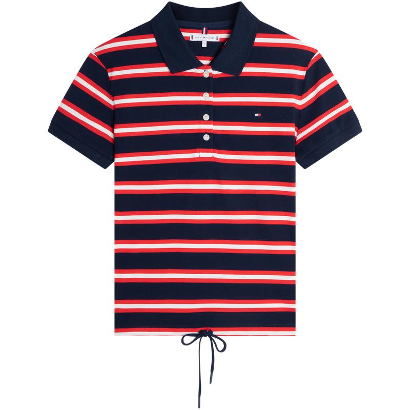 Tommy女装抽绳下摆条纹短袖POLO