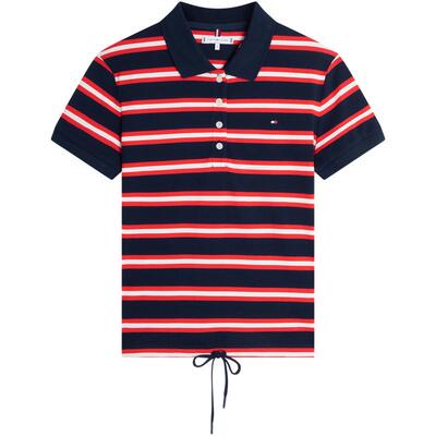 Tommy女装抽绳下摆条纹短袖POLO