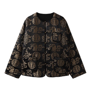 PENNYPENG福禄祥云高端真丝花锦缎提花内里100羊毛宽松新中式外套