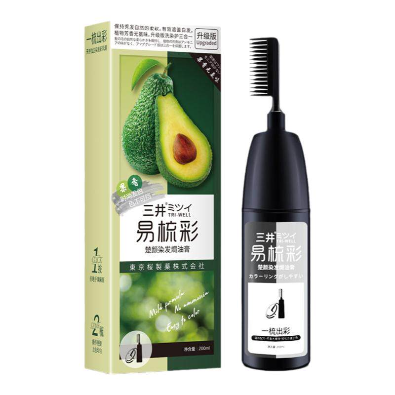 日本三井黑茶色染发剂纯植物天然无刺激正品遮白发一梳彩染发膏女