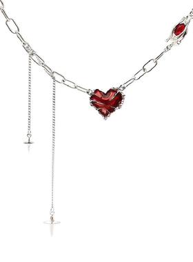 钛钢不褪色红色爱心拼接项链