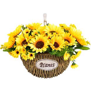 草编藤编壁挂式花篮花盆装饰墙面创意挂篮挂墙仿真花假花套装挂饰