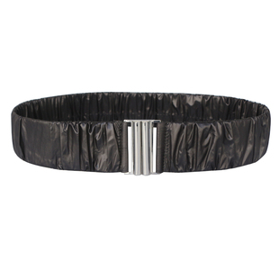 新款秋冬褶皱羽绒服面料松紧腰带女宽百搭亮面束腰弹力宽腰封包邮