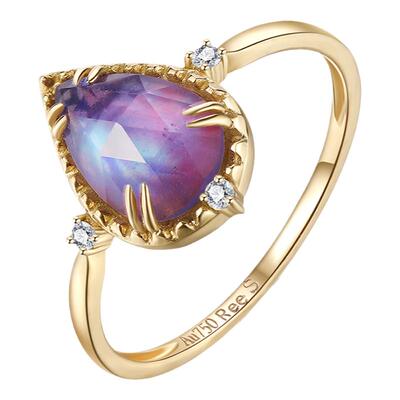 日本拼合天然炫彩宝石18k金戒指