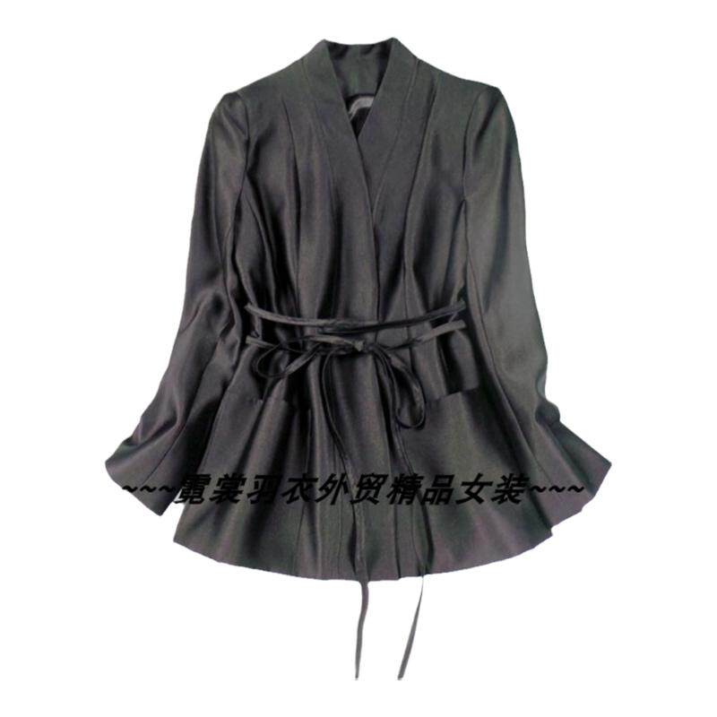 优雅通勤系带女西服长袖丝毛外套