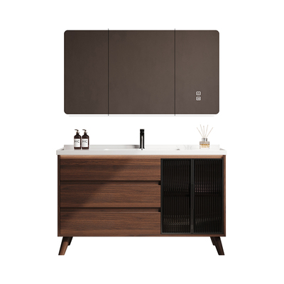 格思莉新中式胡桃木色浴室柜落地