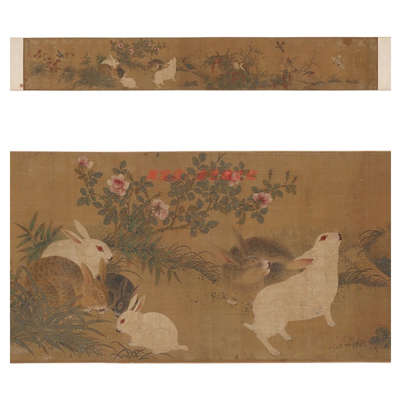 钱选玉兔古代名家重彩工笔花鸟画