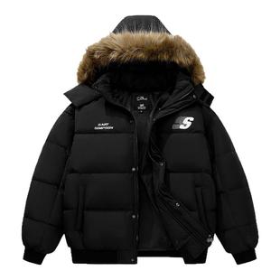 辛普森一家毛领羽绒服男冬季东北零下防寒服鸭绒情侣装黑色外套女