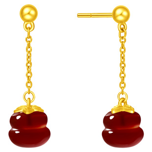 周大福SOINLOVE 柿柿如意黄金红玉髓耳钉VR1112生日礼物