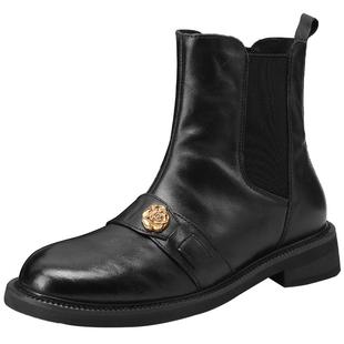 金利来女鞋2025冬季新款圆头低跟切尔西靴加绒保暖靴百搭时装靴JJ