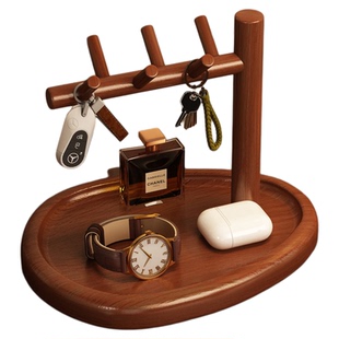钥匙收纳玄关摆件入户置物架桌面实木手表托架桌上首饰挂架放置架