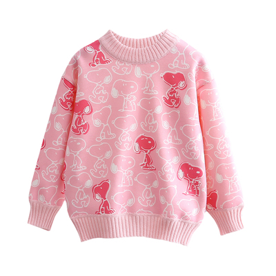 史努比女童秋冬新款针织打底衫儿童套头加绒加厚毛衣女孩保暖上衣