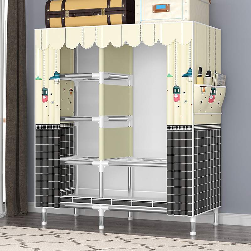 衣柜经济型简易布衣柜家用卧室加粗加厚钢管出租房全钢架收纳柜