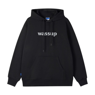 WassupHouse国潮美式连帽卫衣男女纯棉重磅加绒上衣情侣外套帽衫