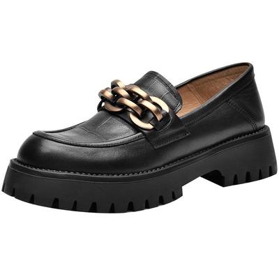 BeauToday厚底白色乐福鞋女