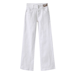 白色牛仔裤女春季小个子显瘦宽松阔腿裤子垂感高腰百搭窄版直筒裤