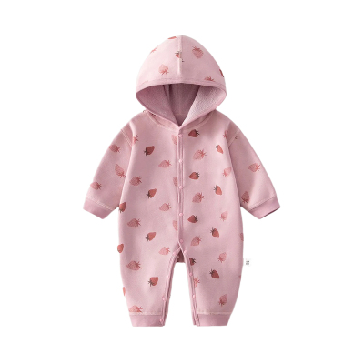 女宝宝秋冬季加绒加厚连体衣外出服可爱风连帽婴儿外穿哈衣爬服