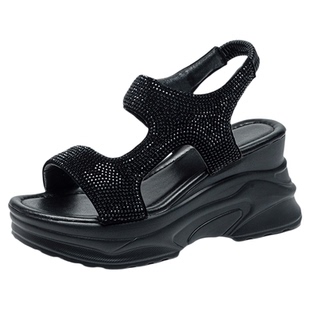 厚底坡跟凉鞋女2026新款内增高8cm夏天软底不累脚水钻鞋子配裙子