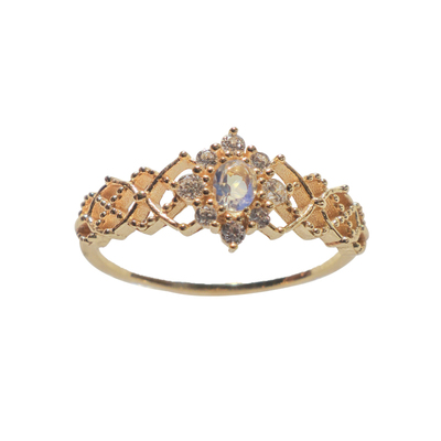 女925纯银镀金绝美月光石戒指