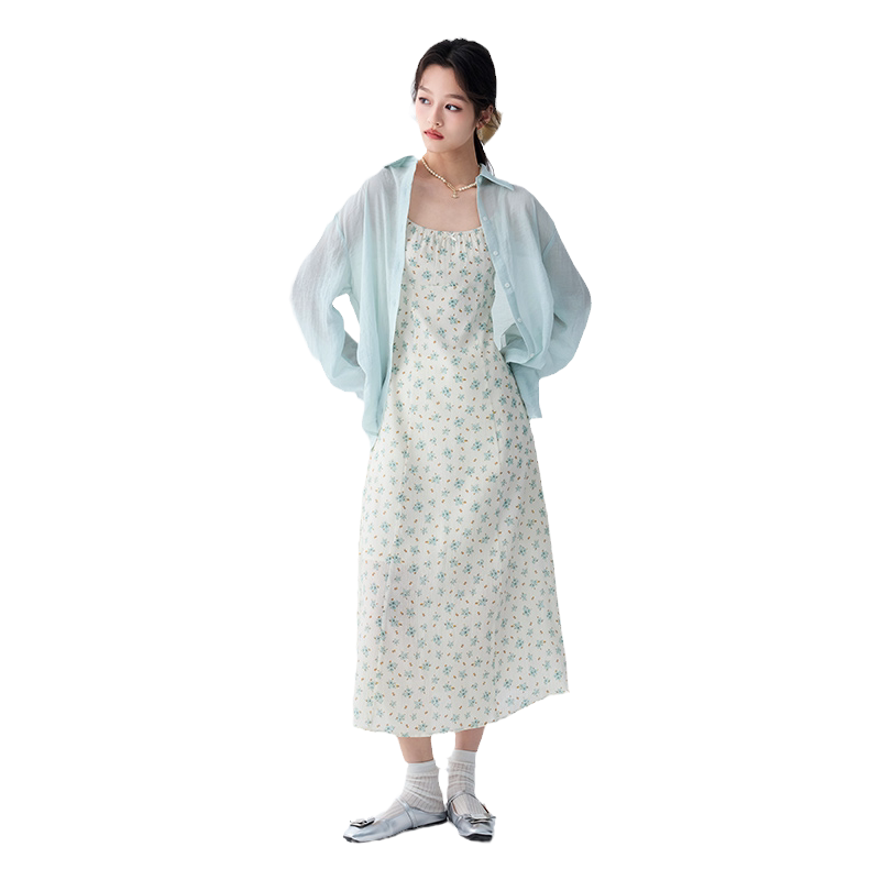 oece甜美碎花设计感吊带裙