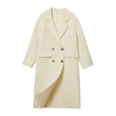 白色双面呢羊绒大衣女中长款2024秋冬季韩版宽松高级感羊毛呢外套