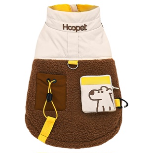 Hoopet羊羔毛夹棉马甲小狗冬季外出保暖加绒宠物可牵引狗狗衣服猫