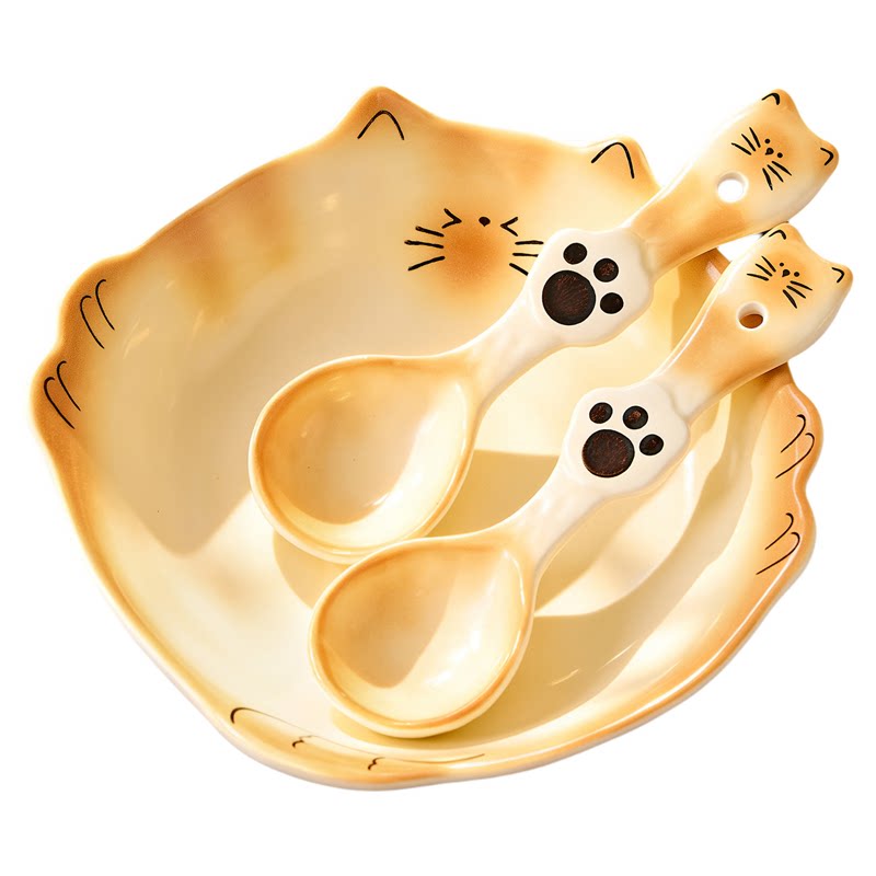可爱小猫酸奶碗带把手高颜值甜品碗个人专用陶瓷餐具一人食碗盘