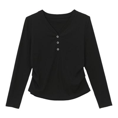 长袖t恤女秋冬加绒内搭v领打底衫