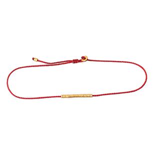 足金999黄金小隔片本命年纯手工编织超细精致红绳手链脚链女礼物