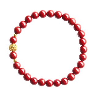 庆祥泰朱砂手串官方正品旗舰店女款黄金足金手链转运珠送老婆礼物