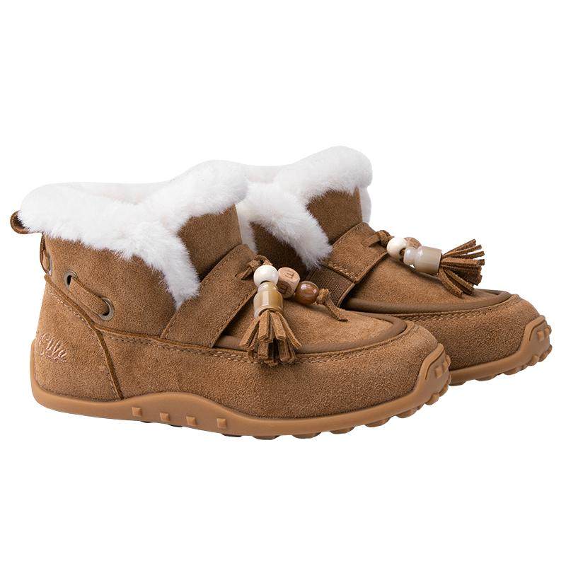 ELLEkids童鞋 复古雪地靴儿童冬季新款女童加绒靴子小女孩流苏靴