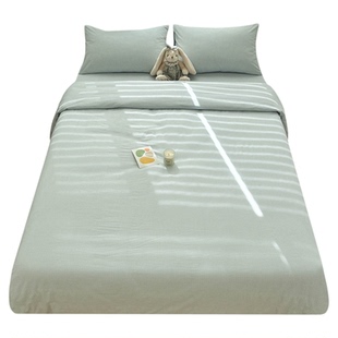 水洗棉迷你浅蓝格日系简约纯棉床单单件床笠全棉被套可配三四件套