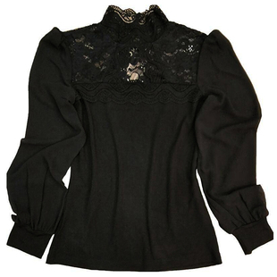 T恤长袖女秋冬女人味内搭大码灯笼袖蕾丝衫立领镂空雪纺打底衫女