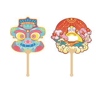 良渚博物院 良渚文化玉鸟神人兽面纹小团扇个性休闲礼物扇子