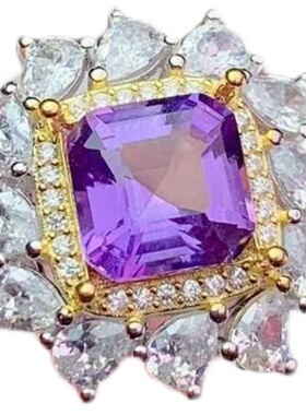 时尚风项坠电镀方形紫水晶戒指