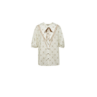 D-HARRY/迪哈利夏季新款米色花瓣领印花短袖衬衫DH232D96227D