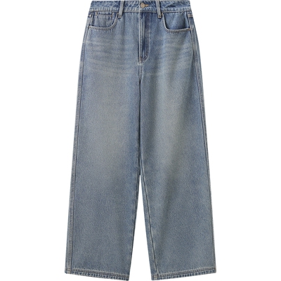 播商场同款复古水洗直筒牛仔裤女秋冬新款宽松长裤BDS4KD3658