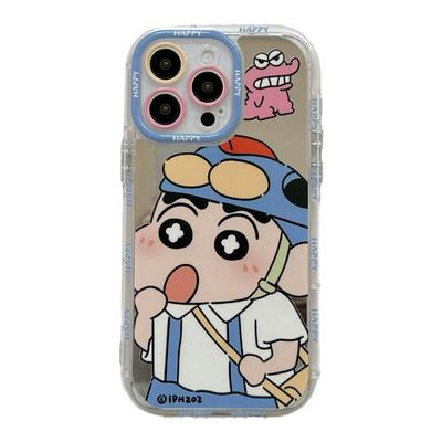 卡通可爱搞怪蜡笔小新镜面适用苹果14手机壳iPhone16ProMax新款15pro防摔12女款小众13硅胶14pro情侣全包软壳