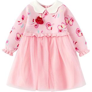 巴拉巴拉童装女童连衣裙2026新秋冬装网纱儿童裙子新年红色拜年服