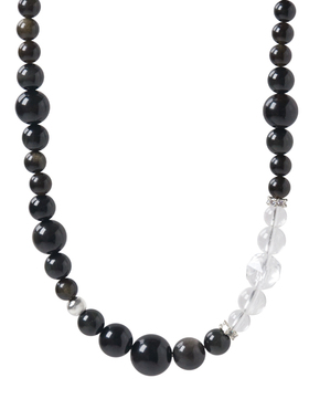 天然巴西白水晶黑金曜石项链男女款饰品高级感轻奢小众毛衣链秋冬