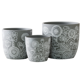 红陶盆浮雕百花多彩纯色ins北欧田园风简约鲜花绿植多肉透气陶盆