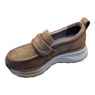 外贸头层牛皮松糕底复古休闲一脚蹬懒人鞋真皮透气舒适乐福鞋女鞋