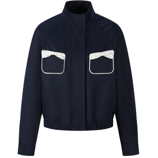 HERLIAN 2026年春季新品立体波点蝴蝶结装饰女士半高立领夹克外套