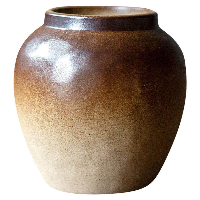 碌心 柴棕釉迷你小缸插花器 水培植物花瓶铜钱草绿萝容器客厅花插