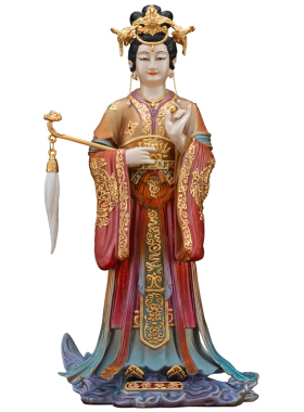铜彩贴金碧霞元君神像供奉摆件